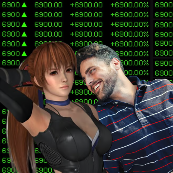 Nasdaq6900 collage with Kasumi and a smiling admirer