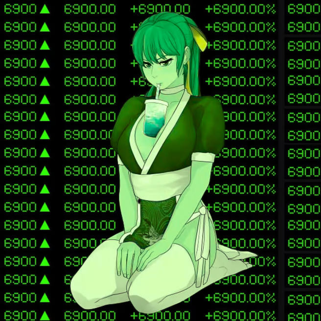 Nasdaq6900 green-hair ticker portrait